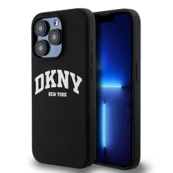   DKNY DKHMP15LSNYACH Liquid Silicone White Printed Logo MagSafe-kompatibilis tok iPhone 15 Pro - fekete