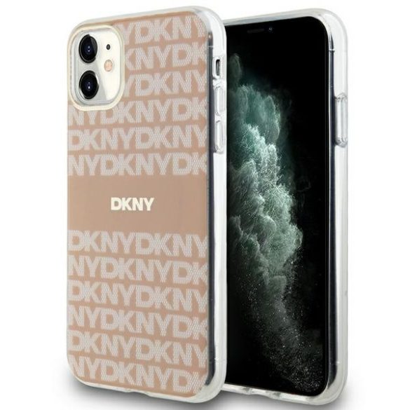 DKNY DKHMN61HRHSEP IML Mono & Stripe MagSafe-kompatibilis tok iPhone 11 / Xr - rózsaszín