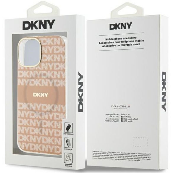 DKNY DKHMP15SHRHSEP IML Mono & Stripe MagSafe-kompatibilis tok iPhone 15 / 14 / 13 - rózsaszín