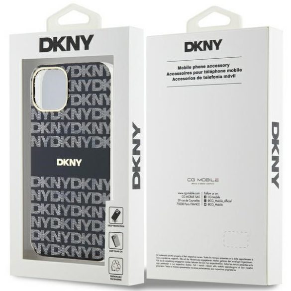 DKNY DKHMP15SHRHSEK IML Mono & Stripe MagSafe-kompatibilis tok iPhone 15 / 14 / 13 - fekete