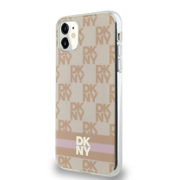 DKNY DKHMN61HCPTSP IML Checkered Mono Pattern Pattern & Printed Stripes MagSafe-kompatibilis tok iPhone 11 / Xr - rózsaszín