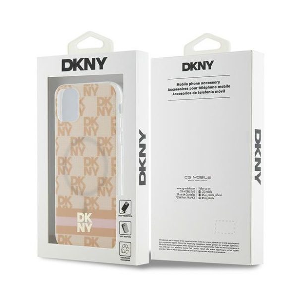 DKNY DKHMN61HCPTSP IML Checkered Mono Pattern Pattern & Printed Stripes MagSafe-kompatibilis tok iPhone 11 / Xr - rózsaszín