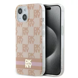   DKNY DKHMP15SHCPTSP IML Checkered Mono Pattern Pattern & Printed Stripes MagSafe-kompatibilis tok iPhone 15 - rózsaszín