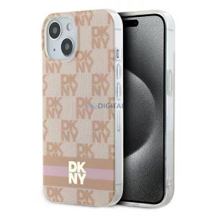 DKNY DKHMP15SHCPTSP IML Checkered Mono Pattern Pattern & Printed Stripes MagSafe-kompatibilis tok iPhone 15 - rózsaszín
