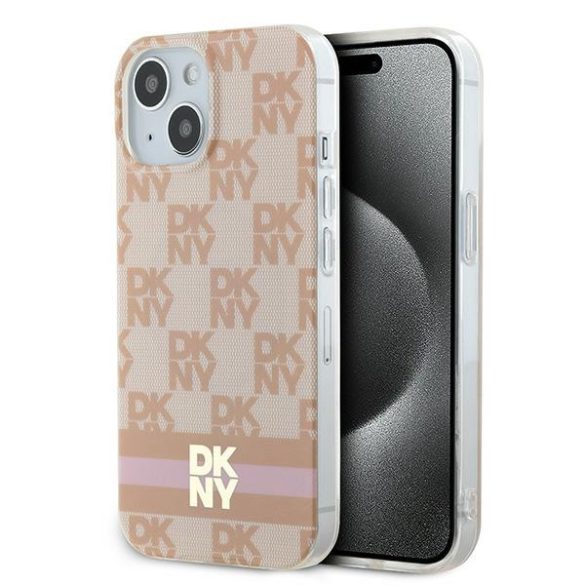 DKNY DKHMP15SHCPTSP IML Checkered Mono Pattern Pattern & Printed Stripes MagSafe-kompatibilis tok iPhone 15/14/13 - rózsaszín