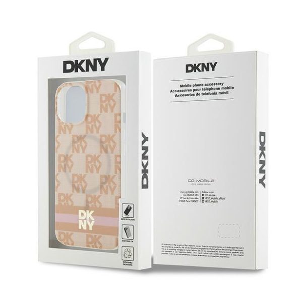 DKNY DKHMP15SHCPTSP IML Checkered Mono Pattern Pattern & Printed Stripes MagSafe-kompatibilis tok iPhone 15/14/13 - rózsaszín