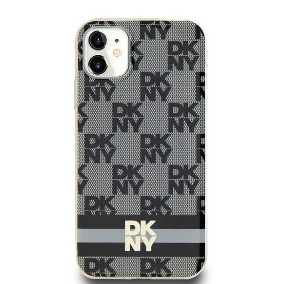 DKNY DKHMN61HCPTSK IML Checkered Mono Pattern & Printed Stripes MagSafe-kompatibilis tok iPhone 11 / Xr - fekete