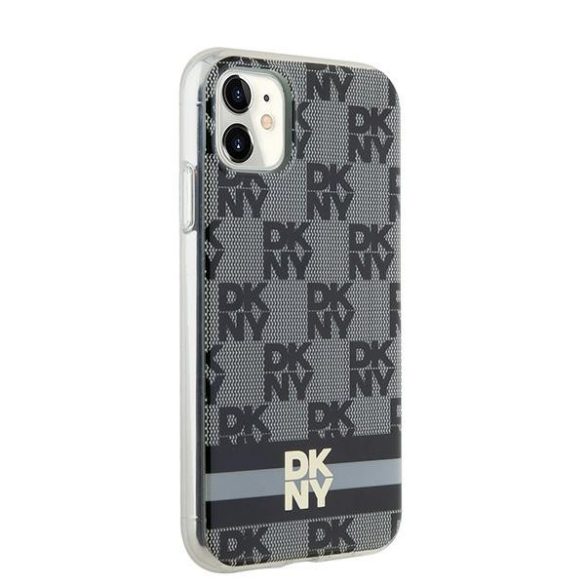 DKNY DKHMN61HCPTSK IML Checkered Mono Pattern & Printed Stripes MagSafe-kompatibilis tok iPhone 11 / Xr - fekete