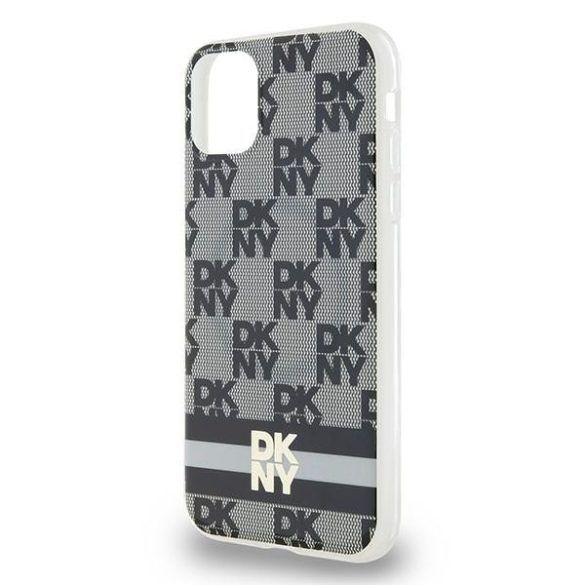 DKNY DKHMN61HCPTSK IML Checkered Mono Pattern & Printed Stripes MagSafe-kompatibilis tok iPhone 11 / Xr - fekete