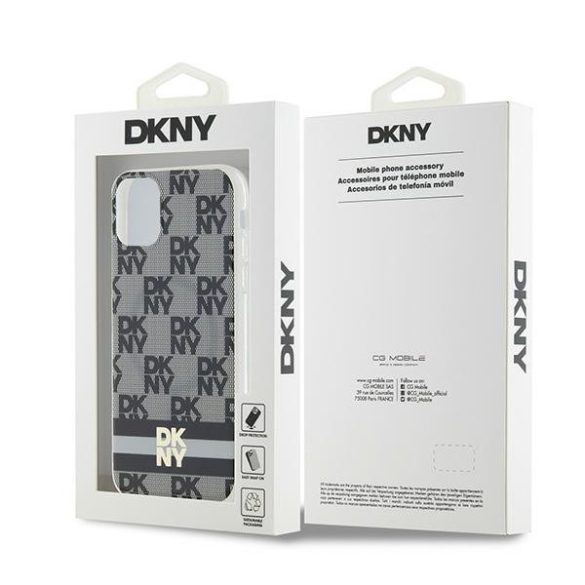 DKNY DKHMN61HCPTSK IML Checkered Mono Pattern & Printed Stripes MagSafe-kompatibilis tok iPhone 11 / Xr - fekete