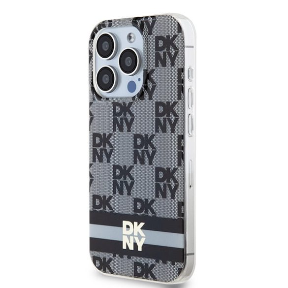 DKNY DKHMP13LHCPTSK IML Checkered Mono Pattern & Printed Stripes MagSafe-kompatibilis tok iPhone 13 / 13 Pro - fekete