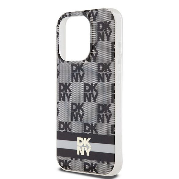 DKNY DKHMP13LHCPTSK IML Checkered Mono Pattern & Printed Stripes MagSafe-kompatibilis tok iPhone 13 / 13 Pro - fekete