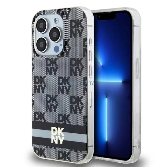 DKNY DKHMP13XHCPTSK IML Checkered Mono Pattern & Printed Stripes MagSafe-kompatibilis tok iPhone 13 Pro Max - fekete