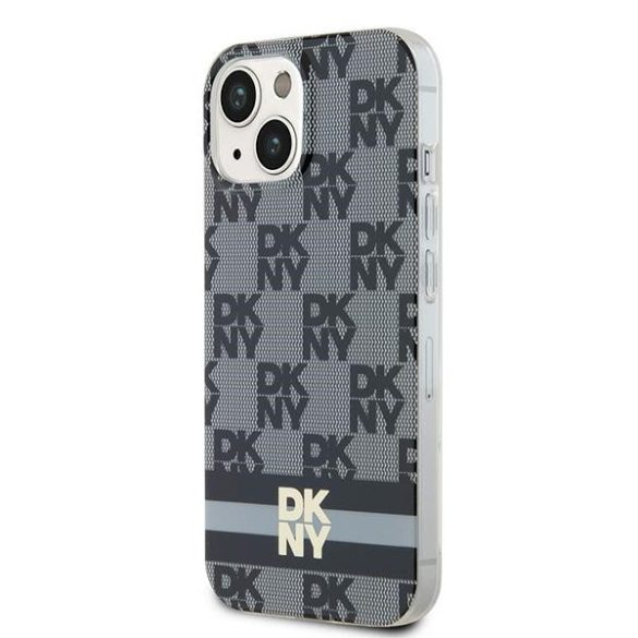 DKNY DKHMP14SHCPTSK IML Checkered Mono Pattern & Printed Stripes MagSafe-kompatibilis tok iPhone 14 / 15 / 13 - fekete