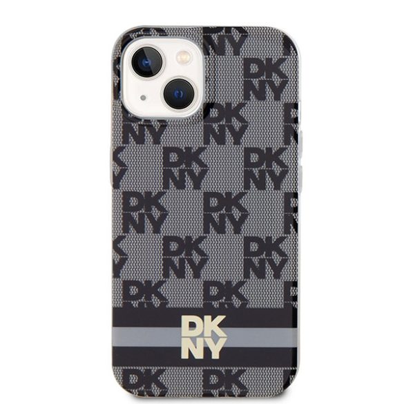 DKNY DKHMP14SHCPTSK IML Checkered Mono Pattern & Printed Stripes MagSafe-kompatibilis tok iPhone 14 / 15 / 13 - fekete