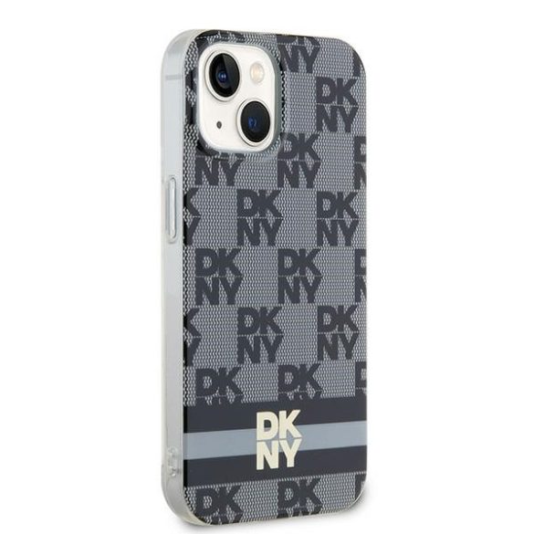 DKNY DKHMP14SHCPTSK IML Checkered Mono Pattern & Printed Stripes MagSafe-kompatibilis tok iPhone 14 / 15 / 13 - fekete