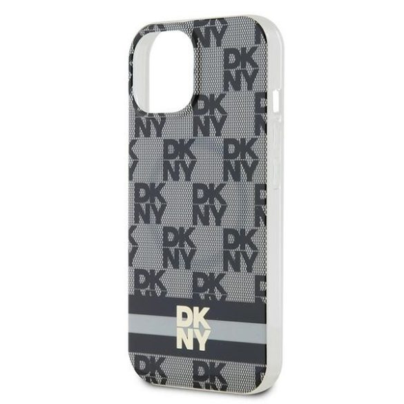 DKNY DKHMP14SHCPTSK IML Checkered Mono Pattern & Printed Stripes MagSafe-kompatibilis tok iPhone 14 / 15 / 13 - fekete