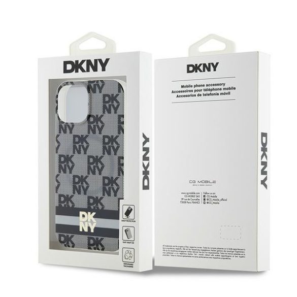 DKNY DKHMP14SHCPTSK IML Checkered Mono Pattern & Printed Stripes MagSafe-kompatibilis tok iPhone 14 / 15 / 13 - fekete