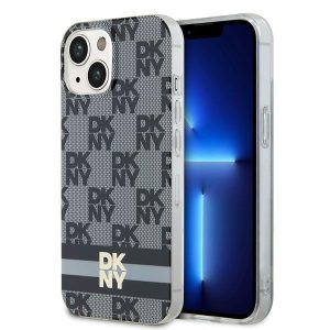 DKNY DKHMP15SHCPTSK IML Checkered Mono Pattern & Printed Stripes MagSafe-kompatibilis tok iPhone 15 / 14 / 13 - fekete