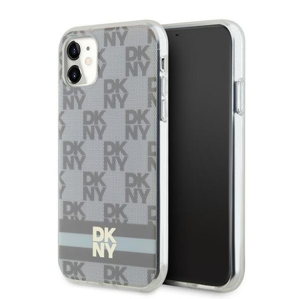 DKNY DKHMN61HCPTSE IML Checkered Mono Pattern & Printed Stripes MagSafe-kompatibilis tok iPhone 11 / Xr - bézs