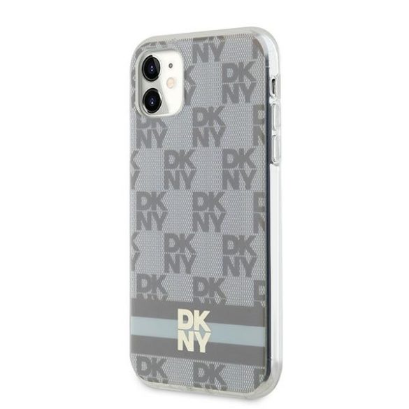 DKNY DKHMN61HCPTSE IML Checkered Mono Pattern & Printed Stripes MagSafe-kompatibilis tok iPhone 11 / Xr - bézs