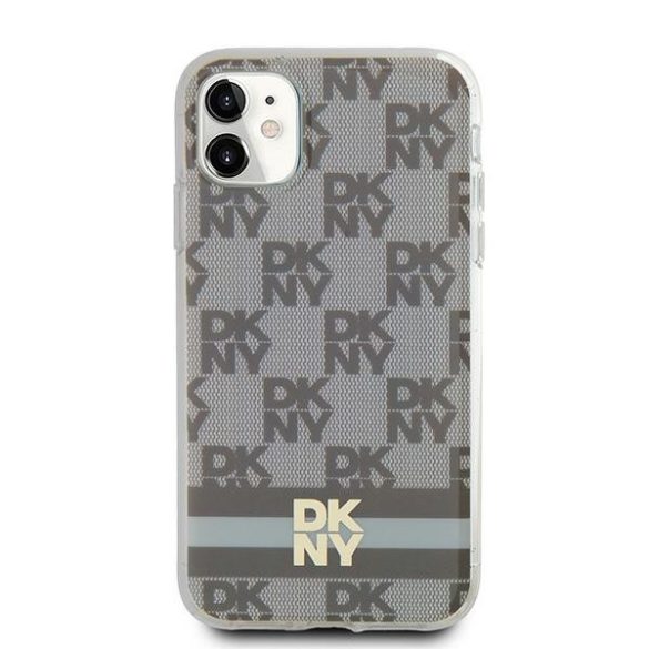 DKNY DKHMN61HCPTSE IML Checkered Mono Pattern & Printed Stripes MagSafe-kompatibilis tok iPhone 11 / Xr - bézs