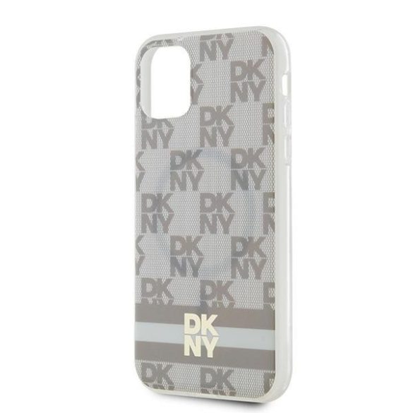 DKNY DKHMN61HCPTSE IML Checkered Mono Pattern & Printed Stripes MagSafe-kompatibilis tok iPhone 11 / Xr - bézs