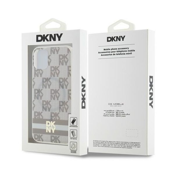 DKNY DKHMN61HCPTSE IML Checkered Mono Pattern & Printed Stripes MagSafe-kompatibilis tok iPhone 11 / Xr - bézs