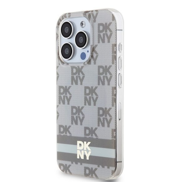 DKNY DKHMP13LHCPTSE IML Checkered Mono Pattern & Printed Stripes MagSafe-kompatibilis tok iPhone 13 / 13 Pro - bézs