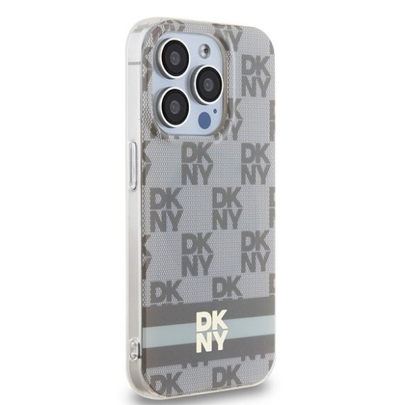 DKNY DKHMP13LHCPTSE IML Checkered Mono Pattern & Printed Stripes MagSafe-kompatibilis tok iPhone 13 / 13 Pro - bézs