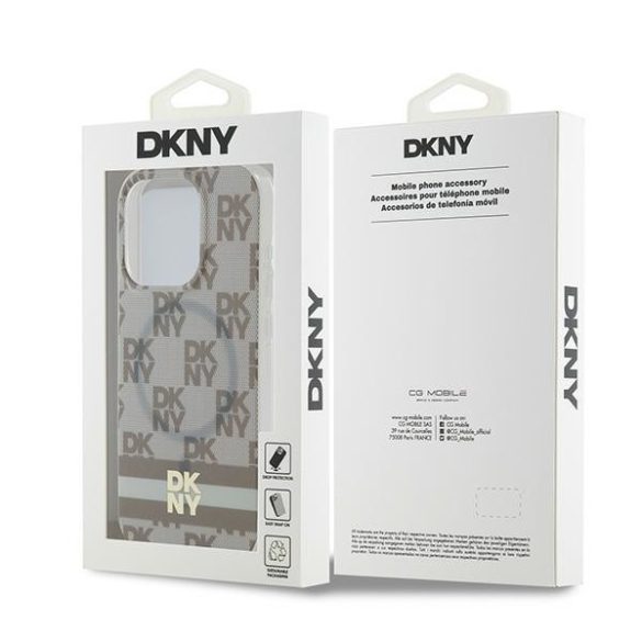 DKNY DKHMP13LHCPTSE IML Checkered Mono Pattern & Printed Stripes MagSafe-kompatibilis tok iPhone 13 / 13 Pro - bézs