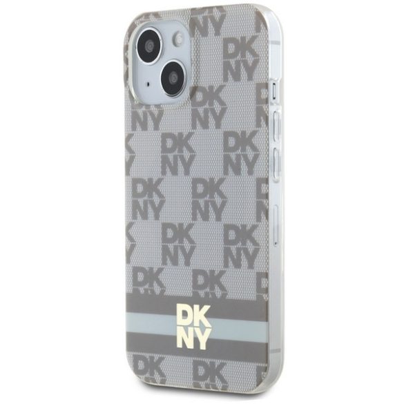 DKNY DKHMP14SHCPTSE IML Checkered Mono Pattern & Printed Stripes MagSafe-kompatibilis tok iPhone 14 / 15 / 13 - bézs