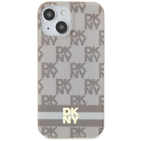 DKNY DKHMP14SHCPTSE IML Checkered Mono Pattern & Printed Stripes MagSafe-kompatibilis tok iPhone 14 / 15 / 13 - bézs