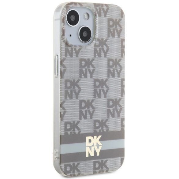 DKNY DKHMP14SHCPTSE IML Checkered Mono Pattern & Printed Stripes MagSafe-kompatibilis tok iPhone 14 / 15 / 13 - bézs