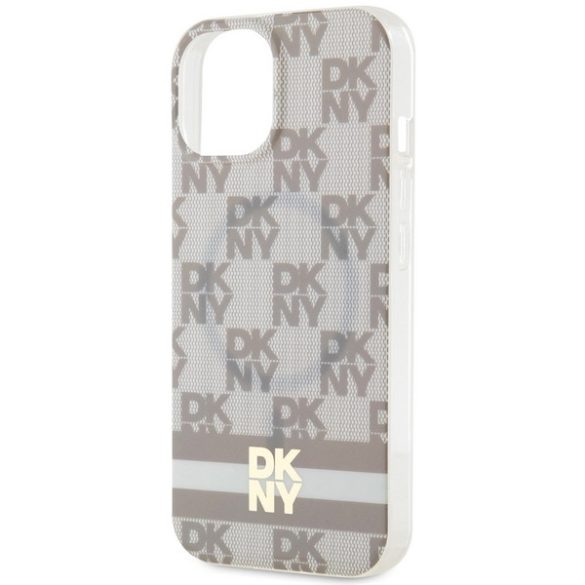 DKNY DKHMP14SHCPTSE IML Checkered Mono Pattern & Printed Stripes MagSafe-kompatibilis tok iPhone 14 / 15 / 13 - bézs