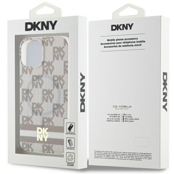 DKNY DKHMP14SHCPTSE IML Checkered Mono Pattern & Printed Stripes MagSafe-kompatibilis tok iPhone 14 / 15 / 13 - bézs