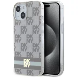   DKNY DKHMP15SHCPTSE IML Checkered Mono Pattern & Printed Stripes MagSafe-kompatibilis tok iPhone 15 - bézs