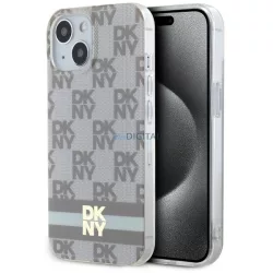   DKNY DKHMP15SHCPTSE IML Checkered Mono Pattern & Printed Stripes MagSafe-kompatibilis tok iPhone 15 - bézs
