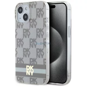 DKNY DKHMP15SHCPTSE IML Checkered Mono Pattern & Printed Stripes MagSafe-kompatibilis tok iPhone 15 - bézs