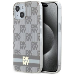 DKNY DKHMP15SHCPTSE IML Checkered Mono Pattern & Printed Stripes MagSafe-kompatibilis tok iPhone 15 / 14 / 13 - bézs