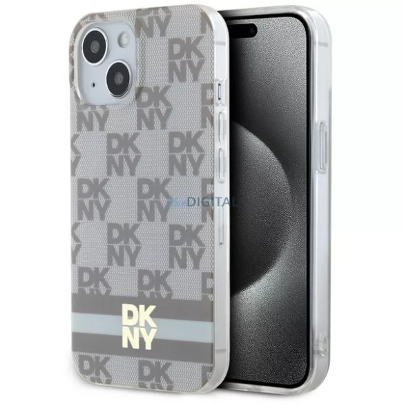 DKNY DKHMP15SHCPTSE IML Checkered Mono Pattern & Printed Stripes MagSafe-kompatibilis tok iPhone 15 - bézs