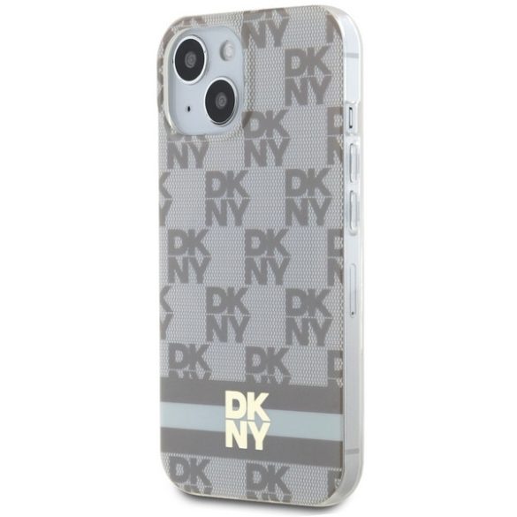 DKNY DKHMP15SHCPTSE IML Checkered Mono Pattern & Printed Stripes MagSafe-kompatibilis tok iPhone 15 / 14 / 13 - bézs