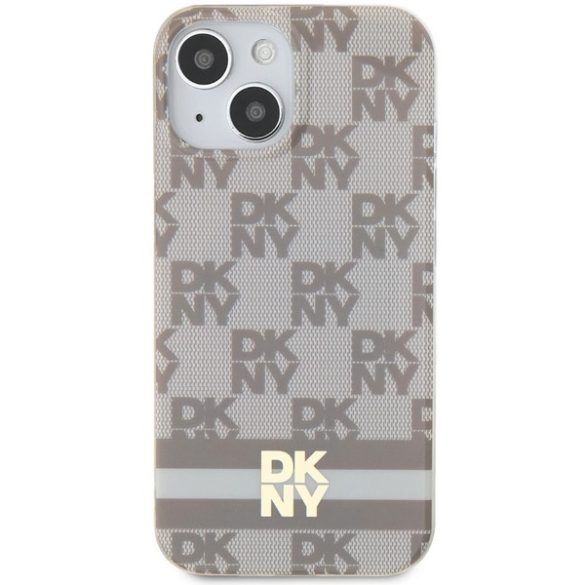 DKNY DKHMP15SHCPTSE IML Checkered Mono Pattern & Printed Stripes MagSafe-kompatibilis tok iPhone 15 / 14 / 13 - bézs