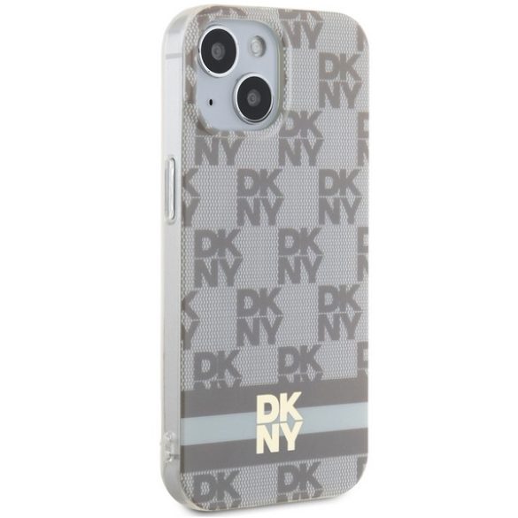 DKNY DKHMP15SHCPTSE IML Checkered Mono Pattern & Printed Stripes MagSafe-kompatibilis tok iPhone 15 / 14 / 13 - bézs