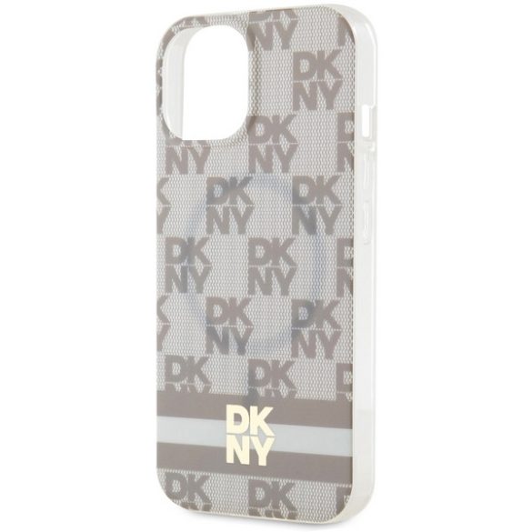 DKNY DKHMP15SHCPTSE IML Checkered Mono Pattern & Printed Stripes MagSafe-kompatibilis tok iPhone 15 / 14 / 13 - bézs