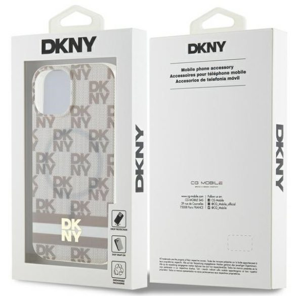 DKNY DKHMP15SHCPTSE IML Checkered Mono Pattern & Printed Stripes MagSafe-kompatibilis tok iPhone 15 / 14 / 13 - bézs