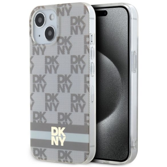 DKNY DKHMP15MHCPTSE IML Checkered Mono Pattern & Printed Stripes MagSafe-kompatibilis tok iPhone 15 Plus / 14 Plus - bézs