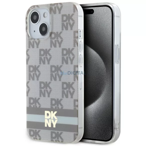 DKNY DKHMP15MHCPTSE IML Checkered Mono Pattern & Printed Stripes MagSafe-kompatibilis tok iPhone 15 Plus - bézs