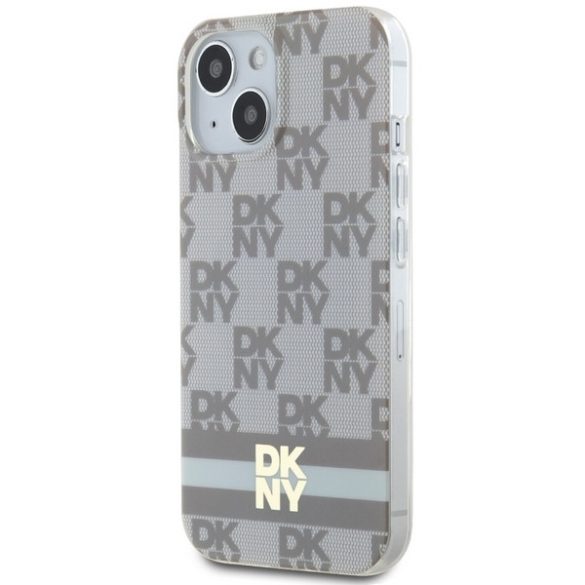 DKNY DKHMP15MHCPTSE IML Checkered Mono Pattern & Printed Stripes MagSafe-kompatibilis tok iPhone 15 Plus / 14 Plus - bézs