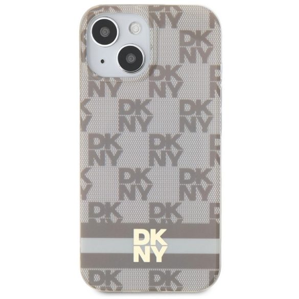 DKNY DKHMP15MHCPTSE IML Checkered Mono Pattern & Printed Stripes MagSafe-kompatibilis tok iPhone 15 Plus / 14 Plus - bézs